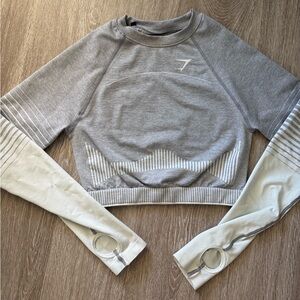 Gymshark Amplify Seamless Long Sleeve Crop Top - Light Grey Marl/Sea Green